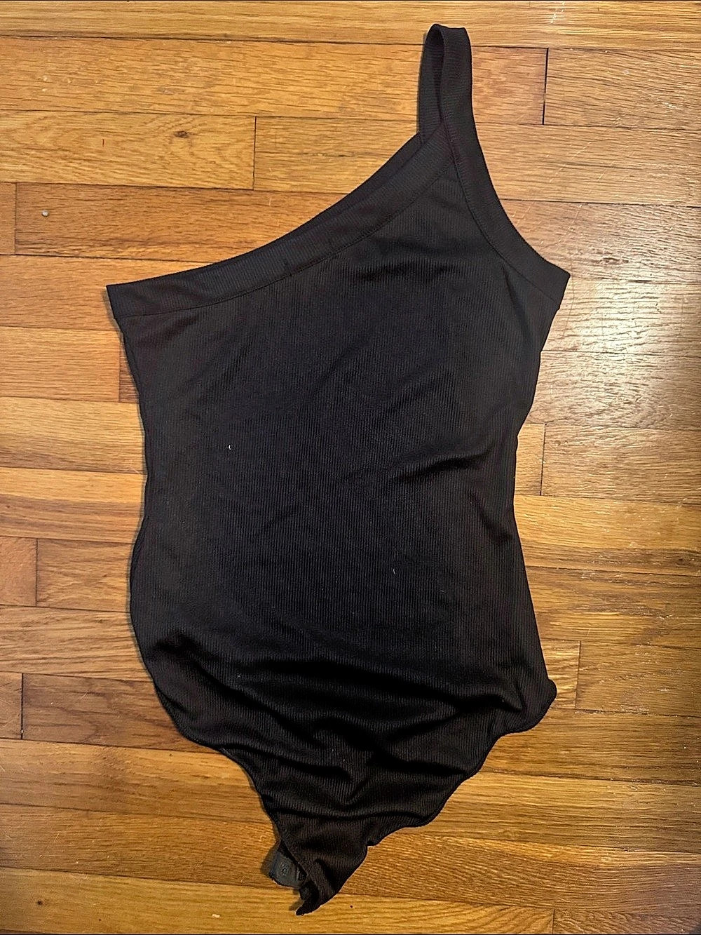 Ribbed One-Shoulder Bodysuit in Black Like New